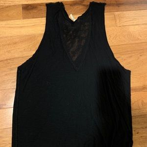 Oversized black tunic tank top with mesh v neck